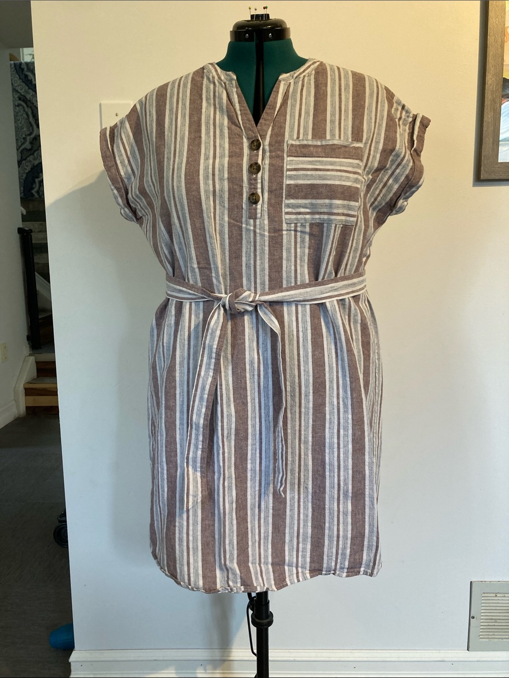 Striped Shirtdress with Matching Belt
